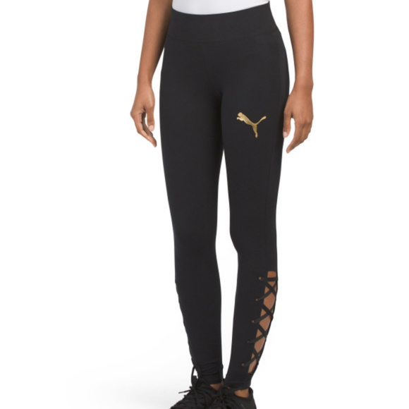 Puma Pants - NWT PUMA Black Lace Up Tights/ Leggings L